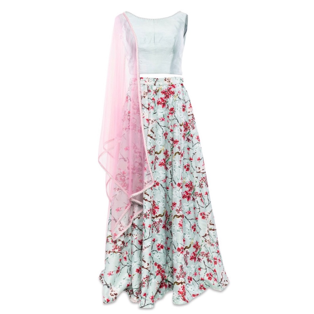 Pleats and Petals Light Blue Embellished Lehenga